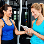 **

A professional female weight loss trainer in appropriate workout attire, smiling warmly while consulting with a fully clothed client in a bright and modern gym setting. The trainer is pointing to a progress chart on a tablet. Safe for work, modest, family-friendly, perfect anatomy, correct proportions, well-formed hands, proper finger count, natural body proportions, high quality.

**