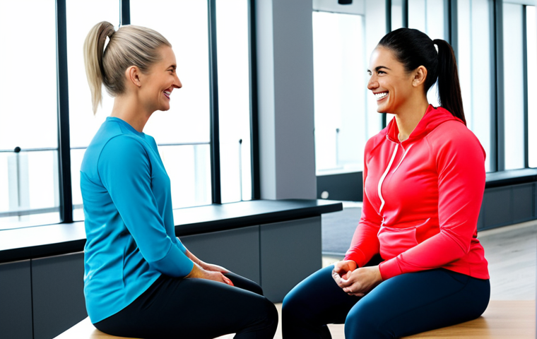 Motivational Coaching Session**
A professional female weight loss coach, fully clothed in modest athletic wear, sits across from a smiling client in a bright, modern office setting, appropriate content, safe for work, perfect anatomy, natural proportions, friendly and supportive atmosphere.
**